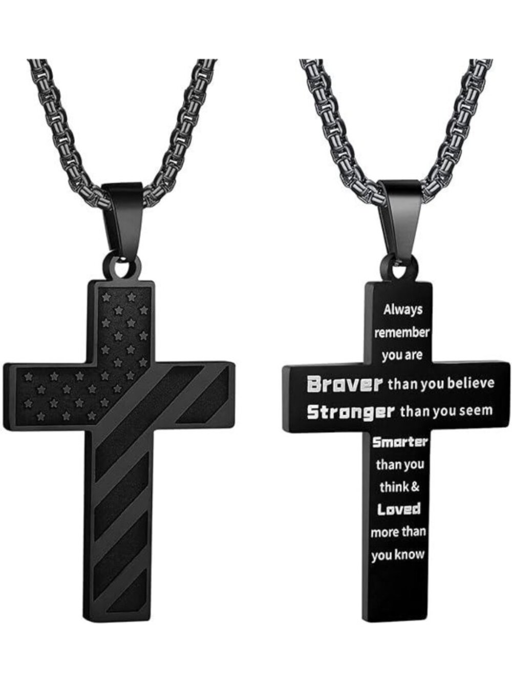 Black Inspirational Cross Necklace Faith Christian Mens Pendant Chain Gift, Vet